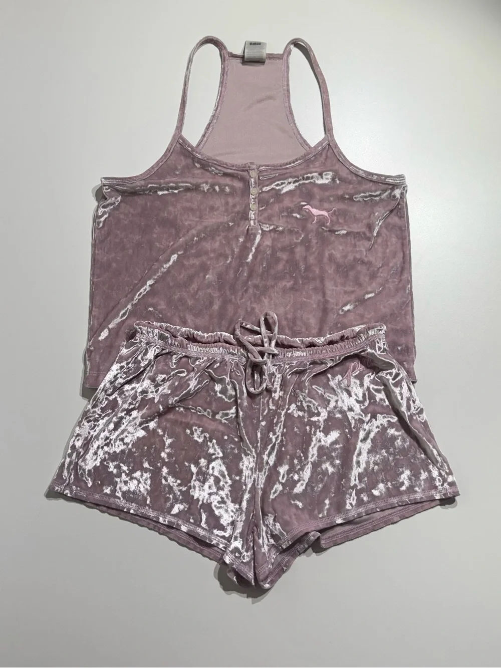 PINK Victoria's Secret Crushed Velvet Racerback Tank & Shorts Set - Dusty Mauve